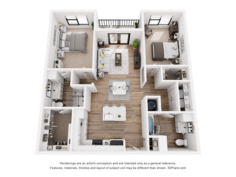 Floor plan for 2 beds, 2 baths, 1180 sqft